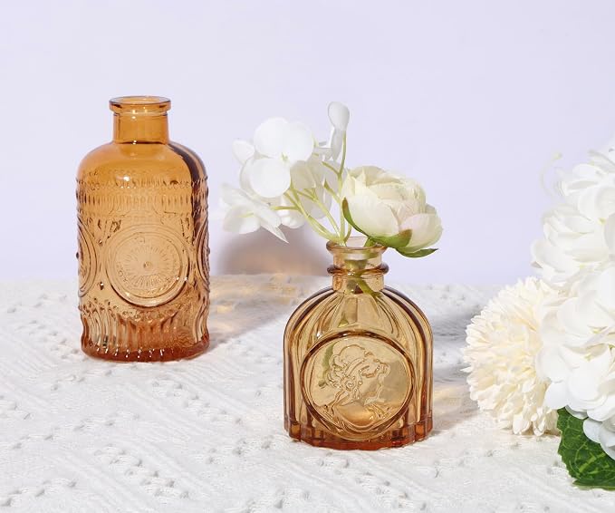 5pcs Amber Glass Bud Vase Set, Decorative Flower Vases - Image 4