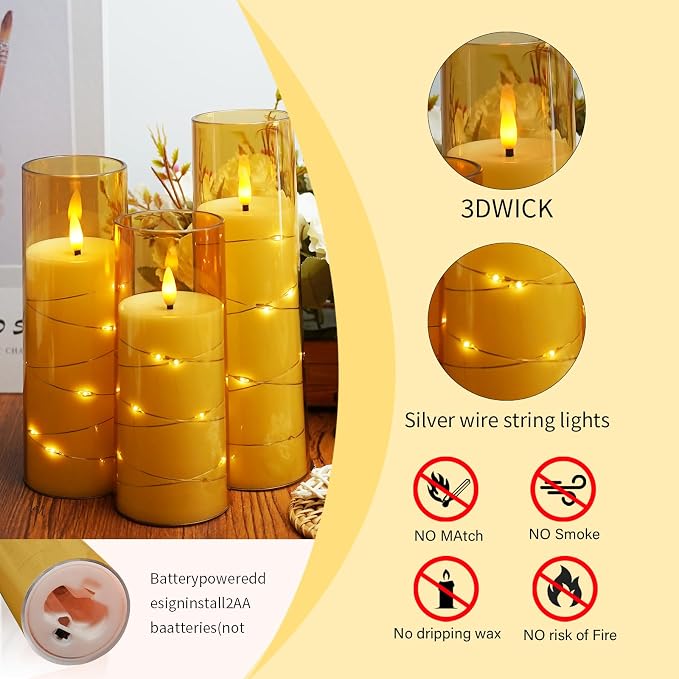 Flameless Candles, with Embedded Star String, Battery Operated Candles - Image 6