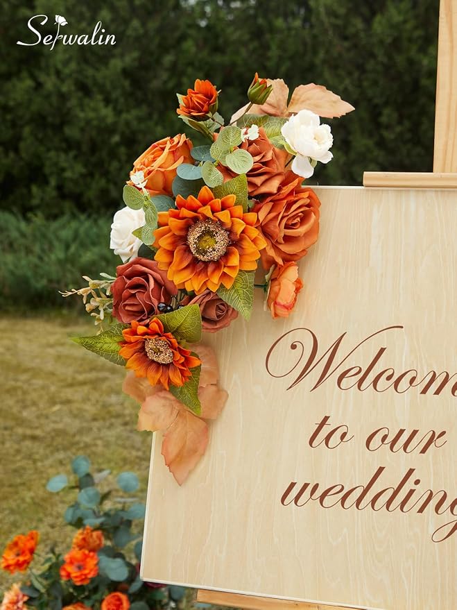 Serwalin Sunflower Artificial Flowers Burnt Orange Fall Flowers - Image 6