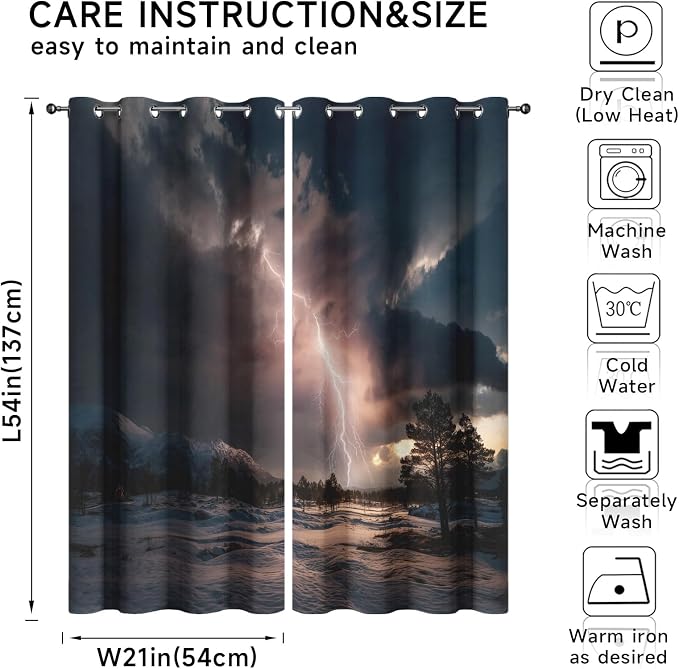 Thunderstorm Curtains, Lightning Nature Landscape Blackout Curtains 90 Inch - Image 7