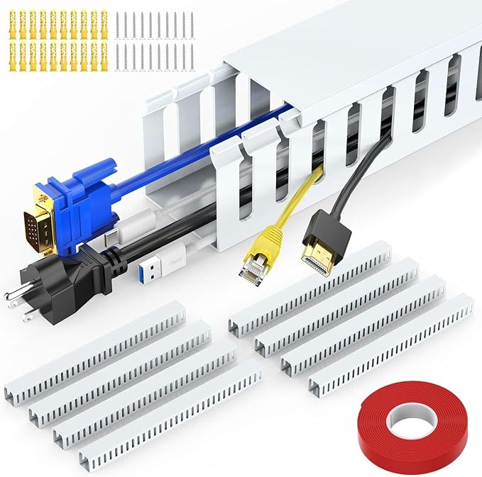 Open Slot Wiring Raceway Cable Duct, Cable Management Cord Track | 123" open by REFLYING