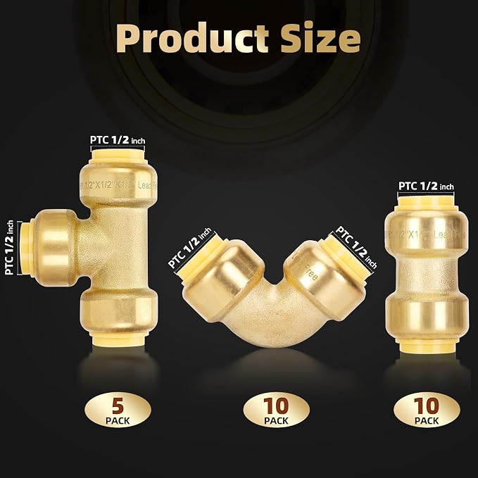 1/2" Push to Connect Fittings, PEX Pipe Fitting 1/2 Inch Set, - Image 2
