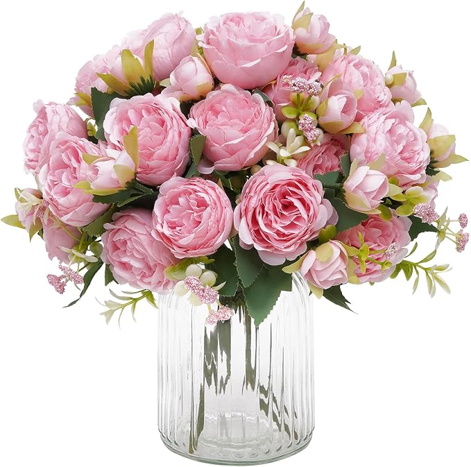 8 Packs Peonies Artificial Flowers, Light Pink Silk Artificial Peonies | Fake by MARTINEMALL