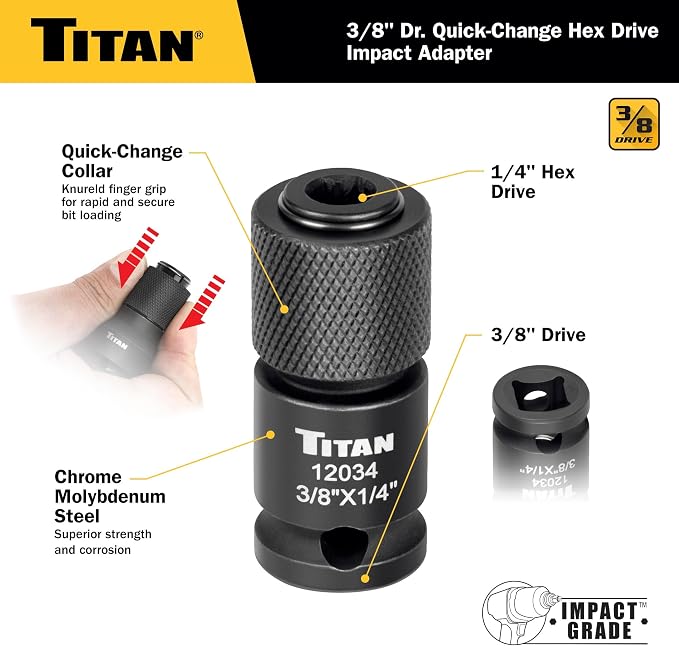 Titan 12034 3/8" Drive to 1/4" Hex Drive Quick Change Adapter - Image 3