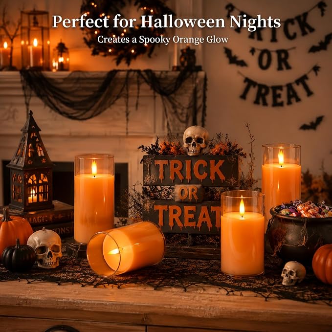 Amagic Orange Halloween Glass Flameless LED Pillar Candle - Image 2