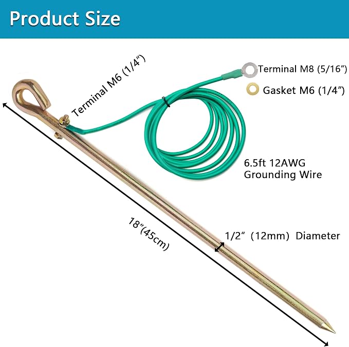 Generator grounding kit with 6.5ft Female Ground Cord, grounding rod - Image 2