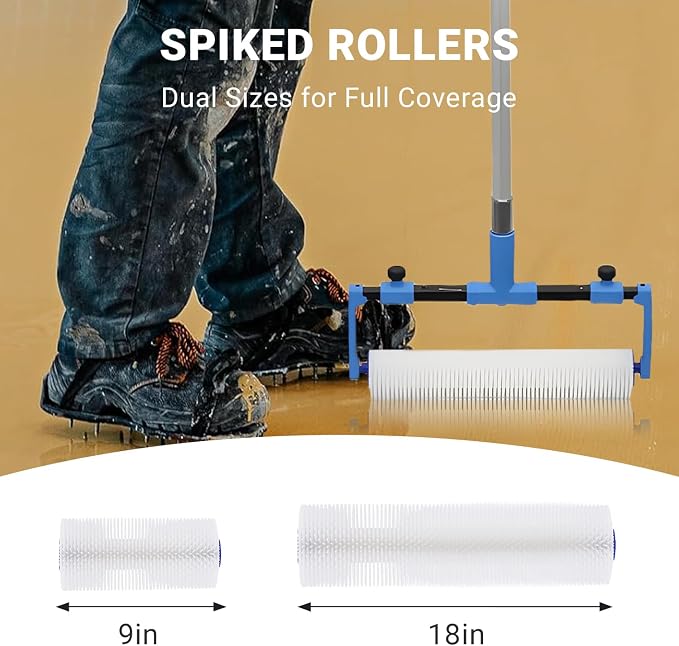 Self-Leveling Tool Kit with Rake, Spiked Roller, Spiked Shoes and 58'' - Image 3