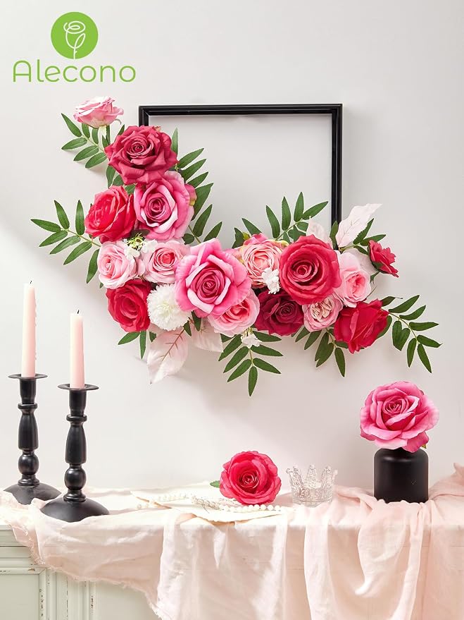 Alecono Hot Pink Artificial Flowers, Silk Fake Roses Combo Box Set | - Image 6