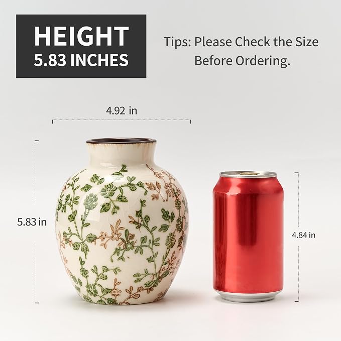 SIDUCAL Ceramic Green and Beige Antique Vase, 5.83 Inch Retro Ice Cracked - Image 3