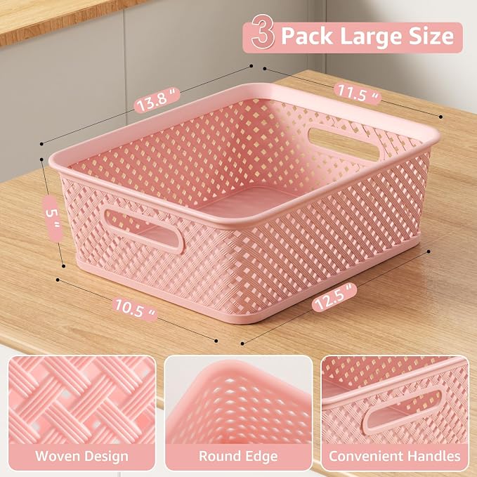 MaxGear 3 Pack Plastic Storage Baskets, Suitable - Image 6