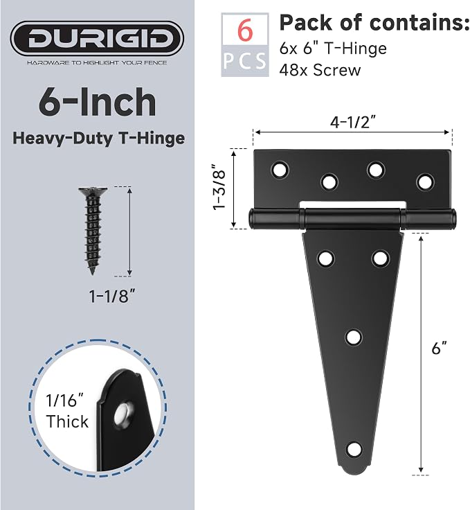 6 Pack 6 Inch T Hinge, Heavy Duty Hinges - Image 2