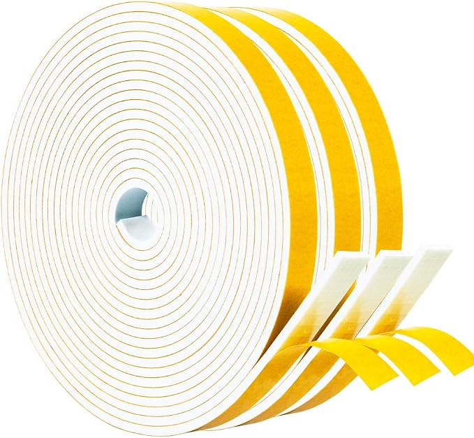 Yotache White Windows Doors Insulation Seal Tape 3 Rolls 1/2" x1/8" | Adhesive by yotache