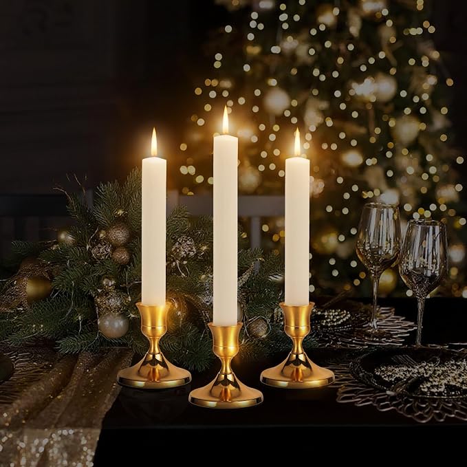 5 Pcs Gold Taper Candle Holders Set, Vintage Metal Candlestick Holders - Image 4