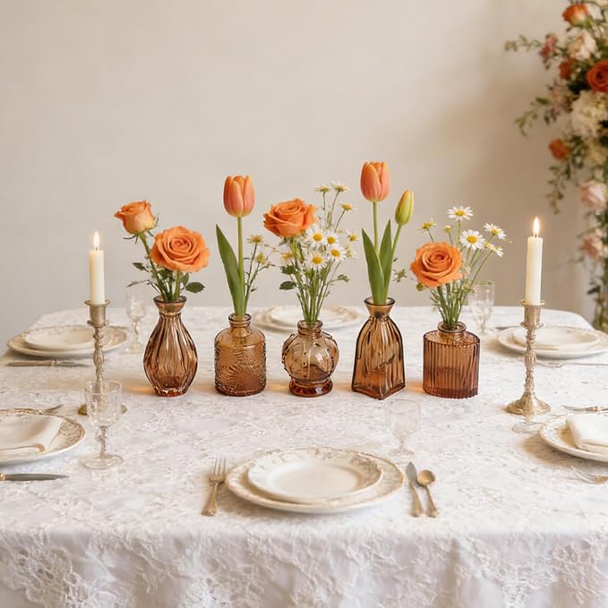 Petal Petite Small Amber Glass Bud Vase Set of 6 - Image 7