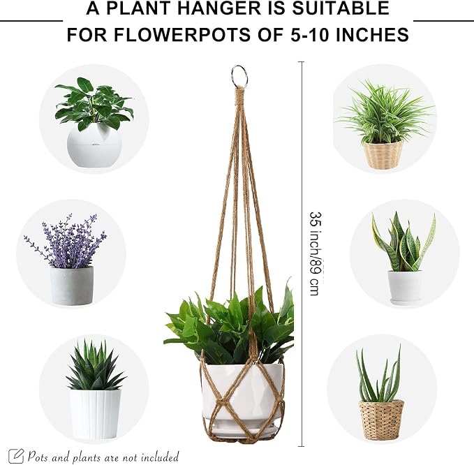 YIBOT Macrame Plant Hanger Indoor 35 Inch Hanging Planter Basket Brown 2Pc | - Image 2