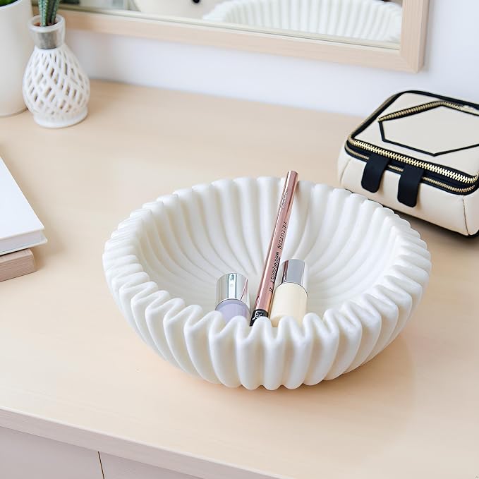 Braxio Decorative Bowl Modern Home Decor – Resin Ruffle Bowl Decorative Catchall - Image 5