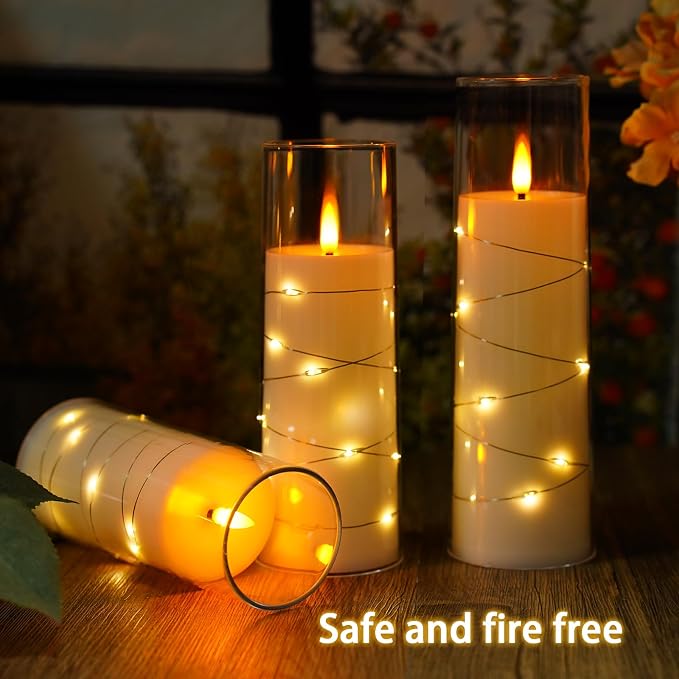 Nimiko Flickering Flameless LED Candles, Acrylic LED Pillar Candles - Image 4