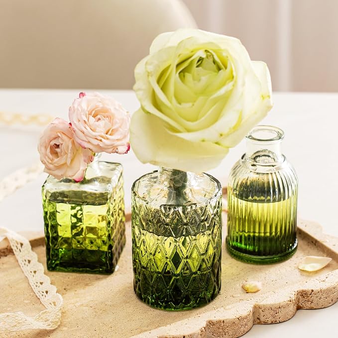 Clear Gradient Green Glass Bud Vase Set of 12 Pcs, Small Bud Vases in Bulk - Image 8