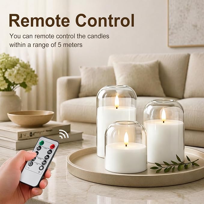 Classic White Glass Flameless Candle, LED Pillar Candles Battery Operated | - Image 3