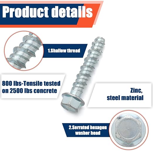 Tandefio 50 Pack 5/16 x 2 Concrete Anchors and Screw Kits Galvanized | Large - Image 3