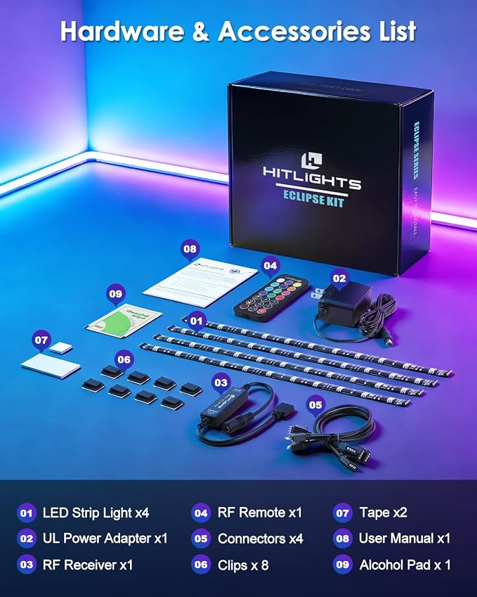 HitLights Waterproof LED Strip Lights Kit, RGB Color Changing Pre-Cut 4FT | UL - Image 8