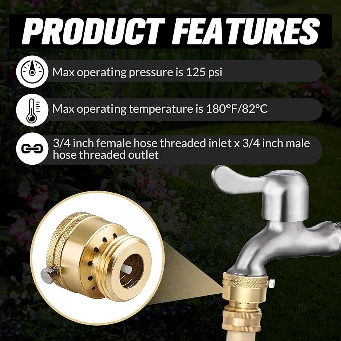 2 PCS Brass Vacuum Breaker Set 3/4 Inch GHT Solid Brass Anti-Siphon Bib Valve - Image 7