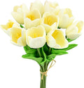 Mandy's 12pcs Artificial Cream Open Tulips | 13.5 Inch Lifelike PU Tulips Faux by Mandys