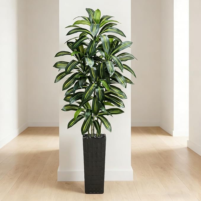 Artificial Dracaena Tree: 7FT Fake Plants Silk Faux Trees（Black Pot） | - Image 7