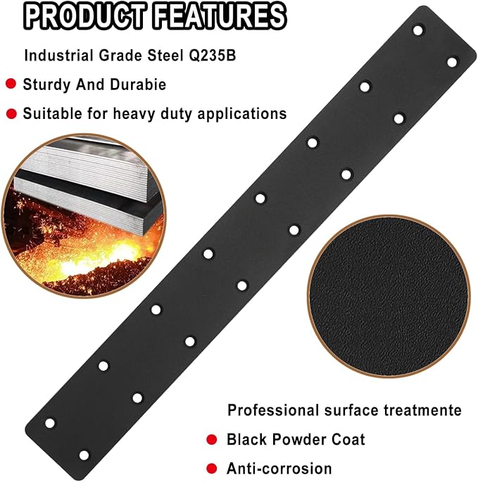 6packs Straight Steel I Shape Flat Plate, Heavy Duty Mending Plate 14.7"x2" - Image 3