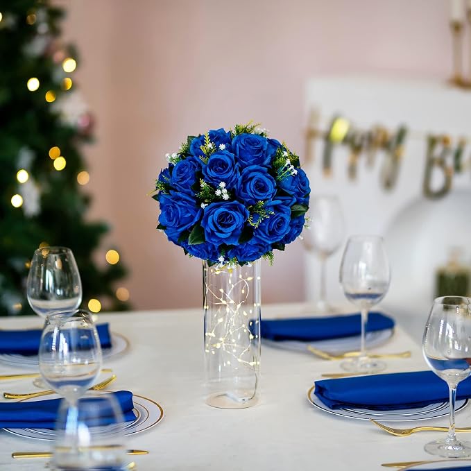 BLOSMON Royal Blue Artificial Flowers: 6 Pcs Fake Roses Flower Ball Centerpieces - Image 7