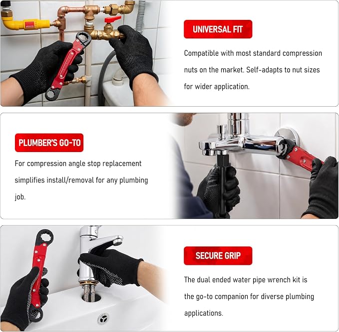 Angle Stop Wrench Kit, 1/2" Compression Sleeve Puller, Pro Plumber Wrench | - Image 5