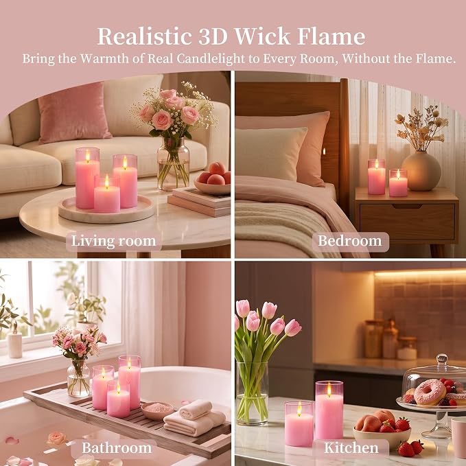 Amagic Pink Glass Flameless LED Candles Battery Operated - Image 6