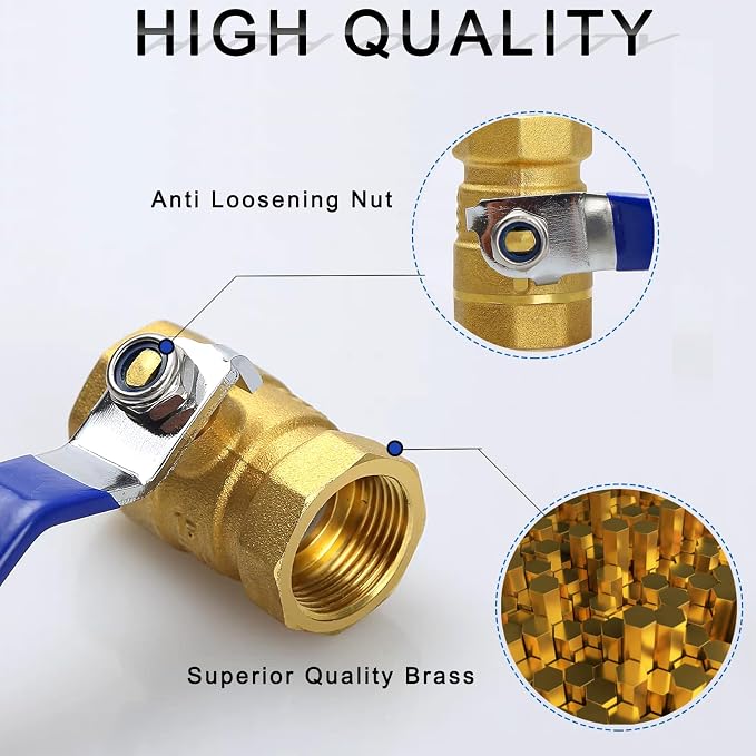2 Pack 1/2" Full Port Ball Valve Brass， 1/2 Inch NPT Brass Valve，1/2" Female x - Image 6