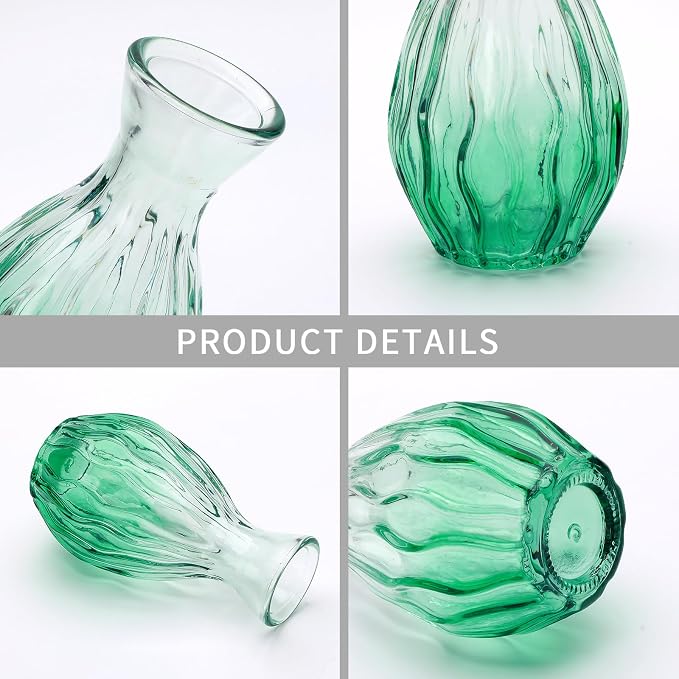 Glass Bud Vases Set of 4, Small Green Flower Vases - Image 3