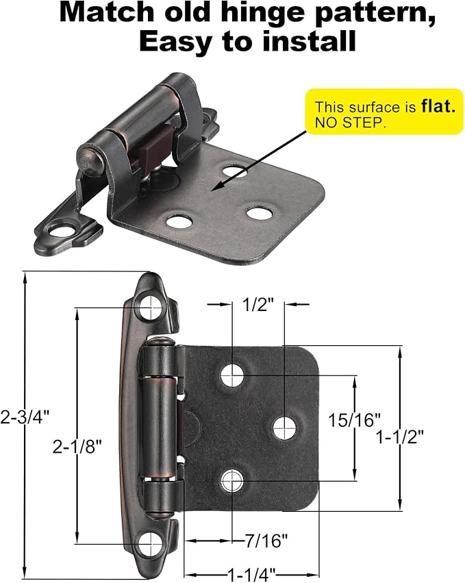 Oil Rubbed Bronze Cabinet Hinges, 1/2” Overlay, 4 Pack | - Image 2