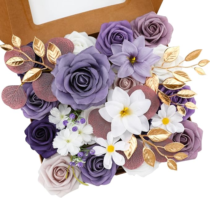 Artificial Flowers Combo Purple Flowers Mix Silk Flowers Fake Roses by FloweroyalCrafts