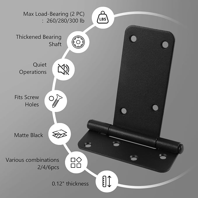 2 Pack 6" Door Hinges, 280 Lbs Capacity Heavy Duty Gate Hinges | T-Strap Shed - Image 5