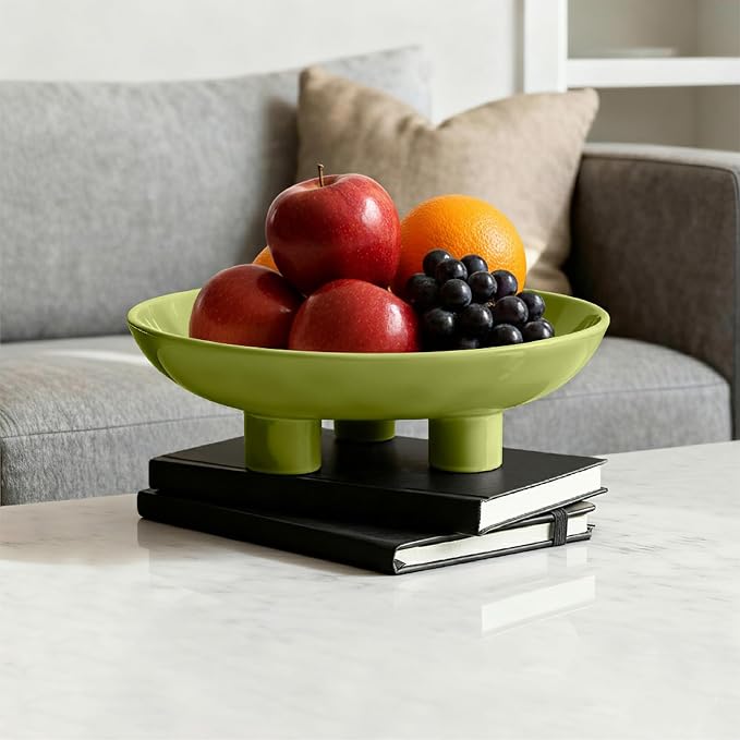 Three-Leg Ceramic Fruit Bowl, 10 Inch Oval Serving Dish - Image 3