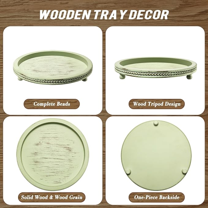 KULEDM Handmade Wooden Decorative Tray, Small Beaded Coffee Table Tray Decor - Image 5