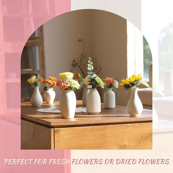 8 Pack Ceramic Bud Vase, Small White Vase - Image 7