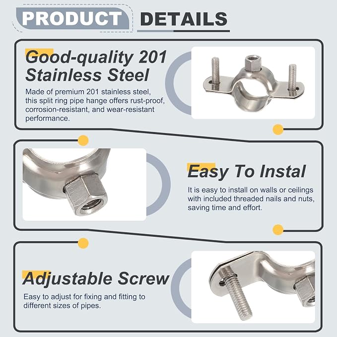 HARFINGTON 5pcs 201 Stainless Steel 3"/75mm Split Ring Pipe Hanger Pipe Strap - Image 3