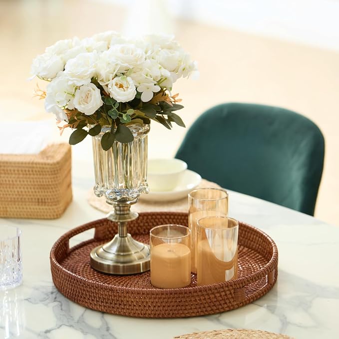 16.9 inch Round Rattan Tray, Woven Large Serving Tray - Image 3