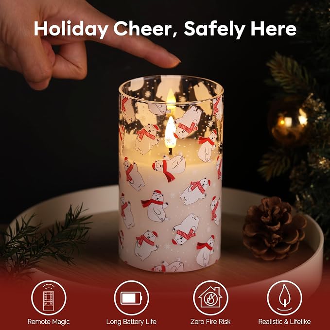 Christmas Glass Flameless Pillar Candles - Image 5