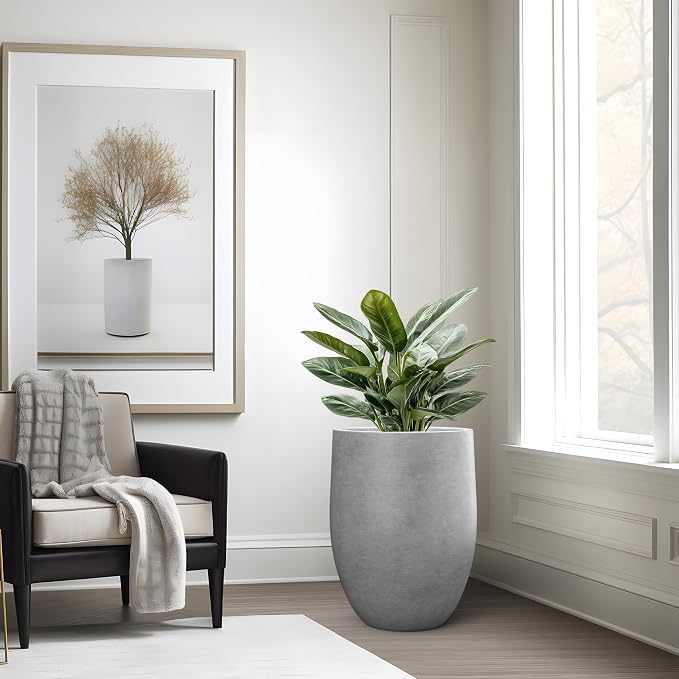 Kante Large Round Bullet Pale Gray Concrete Planter 21.7" Tall, Outdoor | - Image 5