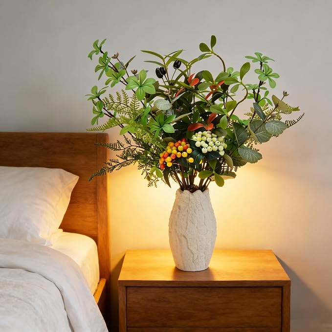 K&Y Realistic Artificial Potted Plants Olive Wild Fern Berry Decor Low - Image 7