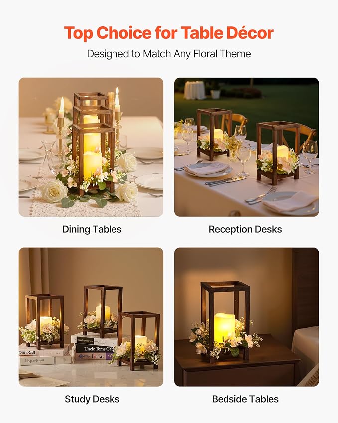 VEVOR 24 Pcs Wooden Wedding Lantern, Cedar Wood and Plastic Wooden Lantern - Image 6