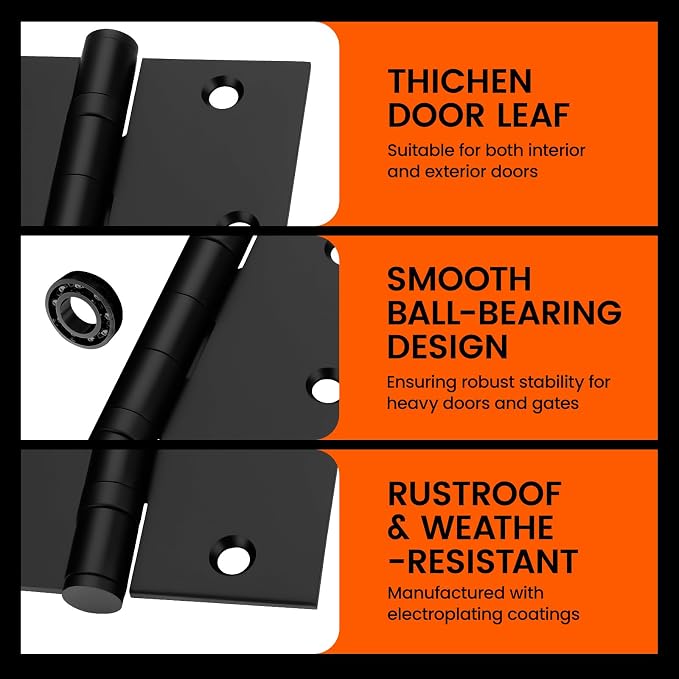 6 Pack Ball Bearing Hinges 3.5 Inch Matte Black Door Hinges - Image 4