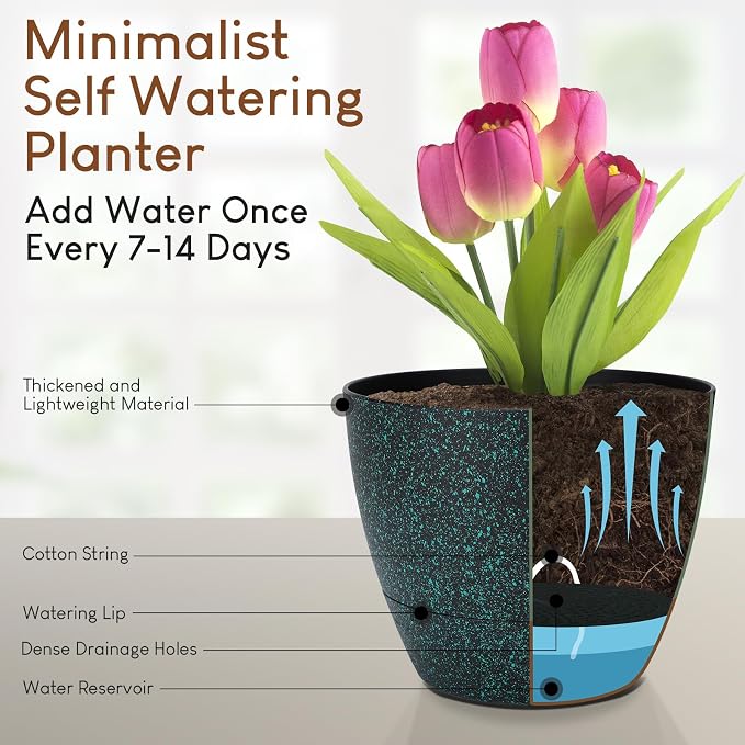 YNNICO Plant Pots 10/9/8/7.5/7 inch, Self Watering Planters - Image 4
