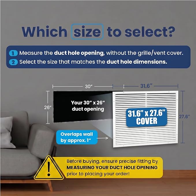 30x26 Aluminum Wall Ceiling Air Return Vent Cover HVAC Rustproof Grille - Image 2