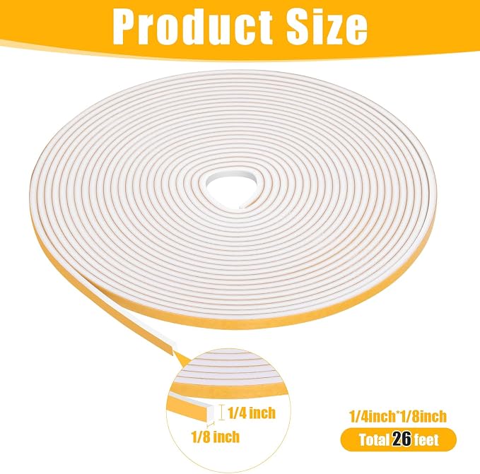 26Feet Weather Stripping Seal for Door Window, High Density Foam Tape, - Image 2